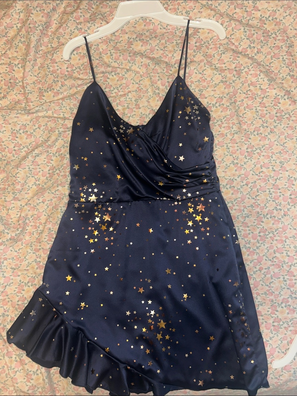 Navy Star Print Satin Slip Dress